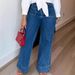 Women's Casual Straight Leg Jeans Double Pocket Front Washed Denim Cotton Spring/Autumn Summer Regular Fit Solid Color_ecoleips.com