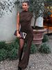 Mozision Irregular Draped Ruched Sexy Mini Dress For Women Elegant Turtleneck Sleeveless High Waist Pleated Club Party Dress_ecoleips.com