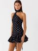 Mozision Polka Dot Backless Sexy Mini Dress Women Elegant Halter Off-shoulder Sleeveless Drop Waist Ruffle Club Party Dresses_ecoleips.com