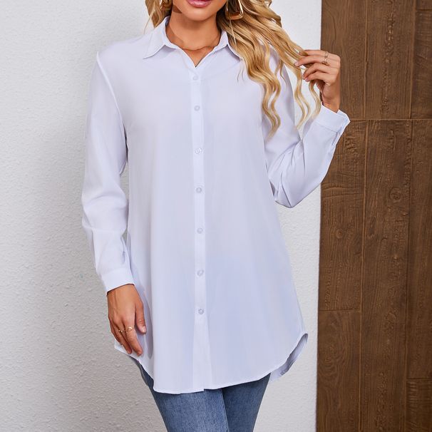 Women's Clothing Tops Slim Lapel Cardigan Fashion Shirt Black And White Long Sleeve Large Size Shirt For Women_ecoleips.com