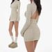 Vintage Cable-Knit Sweater Dress – High Neck, Open Back & A-Line Hem (Polyester, Soft Beige, Sweetheart Silhouette, S/M Sizes)_ecoleips.com