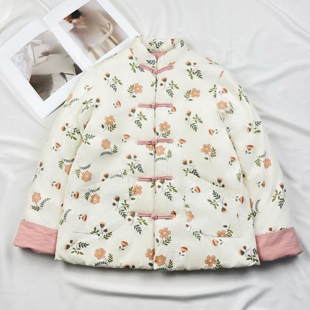 Women's Clothing Thick Floral Print Cotton Vintage Floral Cotton Coat Women's Loose Fit Handmade Frog Button Embroidered Jacket Boho Chic Outerwear_ecoleips.com