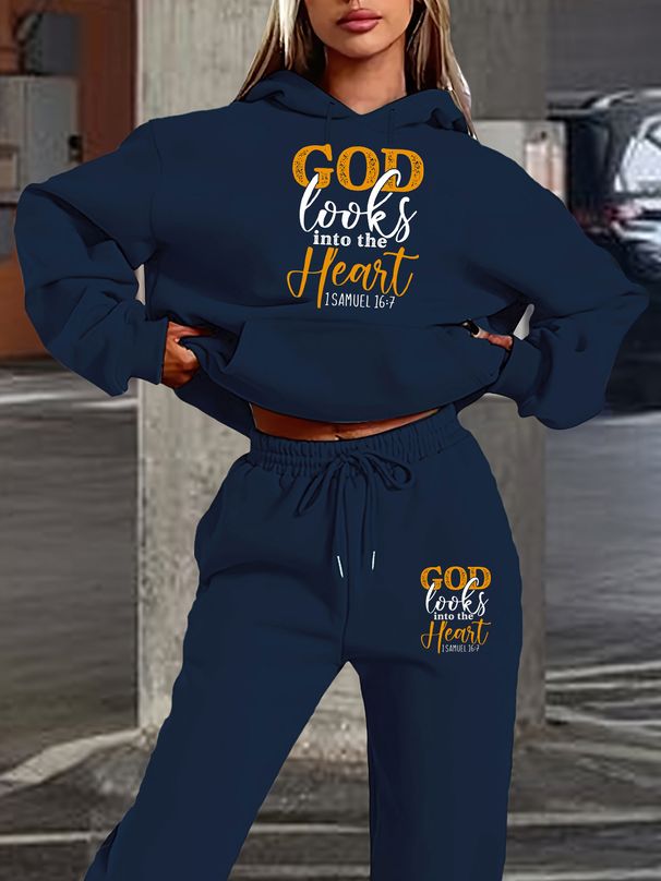 Women's Autumn And Winter Fashionable Casual GOD Letter Pattern Printed Thick And Plush Warm Hooded Sweatshirt+sports Pants Set-783_ecoleips.com