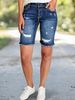 Women's Clothing Plus Size Mid Rise Stretch Denim Shorts For Women Tassel Hand Distressed Spring Summer_ecoleips.com