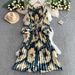 Women's Clothing Women's Style High-End Round Neck Dress Printed Lantern Sleeve Waist Slimming Pleated Summer Style_ecoleips.com