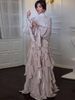 Women's Round Neck Long Sleeve Dress Waist Defining Ruffles Fashionable_ecoleips.com