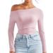 Women's Slim Fit Base Layer Top Long Sleeved Asymmetrical Neck Milk Silk T-Shirt Sexy Off-Shoulder_ecoleips.com