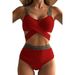 Sexy Crisscross Back Bikini Set – Solid Color High-Cut Swimwear (Trendy & Flattering For Beach & Pool)_ecoleips.com