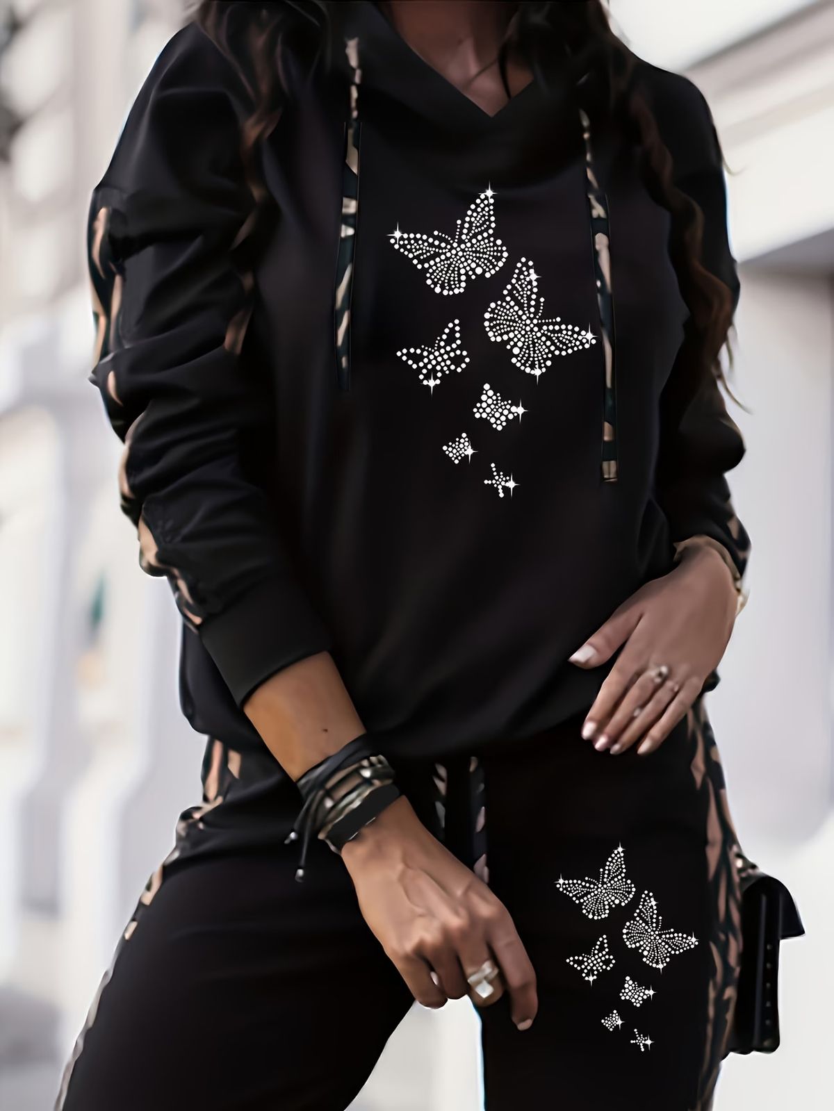 Fashionable Casual Two Piece Set For Vacation Hooded Long Sleeved Pants Printed_ecoleips.com