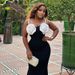 "Haute Couture Floral Beaded Strapless Gown – Elegant Black Evening Dress With Detachable Train_ecoleips.com