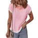 Women's Clothing Summer Round Neck Knitted Contrast Color T Shirt Casual Twisted Stripe Top_ecoleips.com