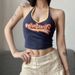 Women's Sexy Halter Neck Summer Top With Letter Print, Streetwear Fashion Stretch Polyester Cropped Fit_ecoleips.com
