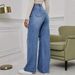 Cross-border Magic Knit Wide-Leg Straight Hot-Selling High-Waisted Floor-Length Pants Ripped Jeans For Women, Light Blue_ecoleips.com