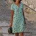 Women's Cotton And Linen Digital Printed V-Neck Loose Dress_ecoleips.com