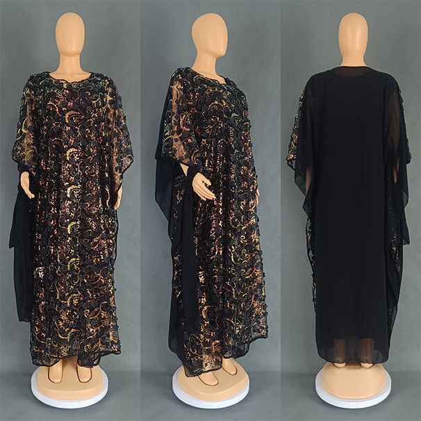 Women's Clothing women's mesh three dimensional embroidered robe loose chiffon bat sleeve dress three piece suit 8954_ecoleips.com