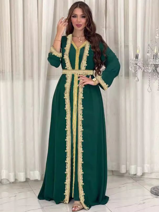 Women's Clothing Long Sleeved Two Piece Arab Dubai Robe_ecoleips.com