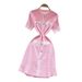 Women's Clothing Waisted Pearl Buttoned Slim Short Sleeved Knitted Dress Slim Sweater Skirt_ecoleips.com