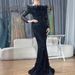 Elegant Black One-Shoulder Feather Fishtail Evening Dress - Light Luxury, Celebrity Banquet & Host Gown_ecoleips.com
