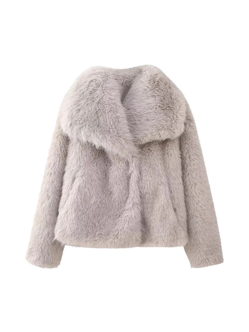 Women’s Double-Layer Faux Fur Coat – Oversized Lapel Winter Jacket (S/M/L/XL, Taupe/Gray/Camel)_ecoleips.com