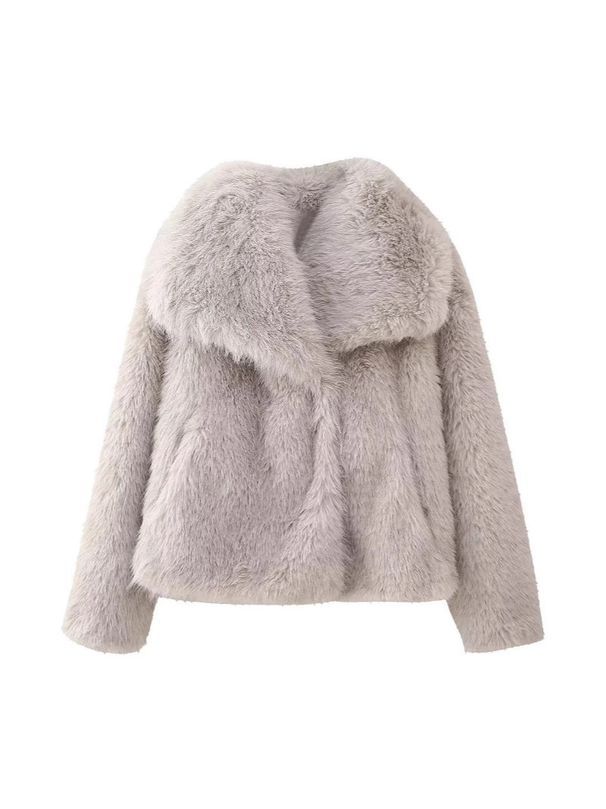 Women’s Double-Layer Faux Fur Coat – Oversized Lapel Winter Jacket (S/M/L/XL, Taupe/Gray/Camel)_ecoleips.com