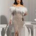 Women's Off-Shoulder Mermaid Gown Sparkling Sequin Evening Dress Silver Glamour Long Sleeve Lace-Up Detail Party Dress_ecoleips.com