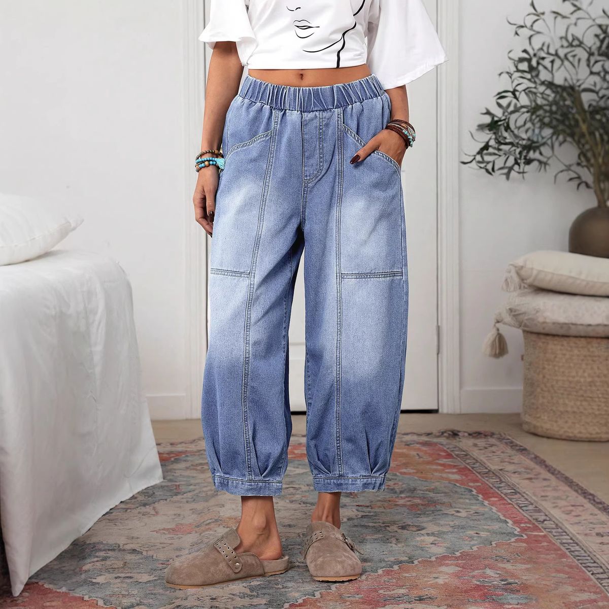 Women's Clothing Women's Loose Casual Jeans Wide Leg Street Style Solid Color Washed Denim Pants For Formal & Casual_ecoleips.com