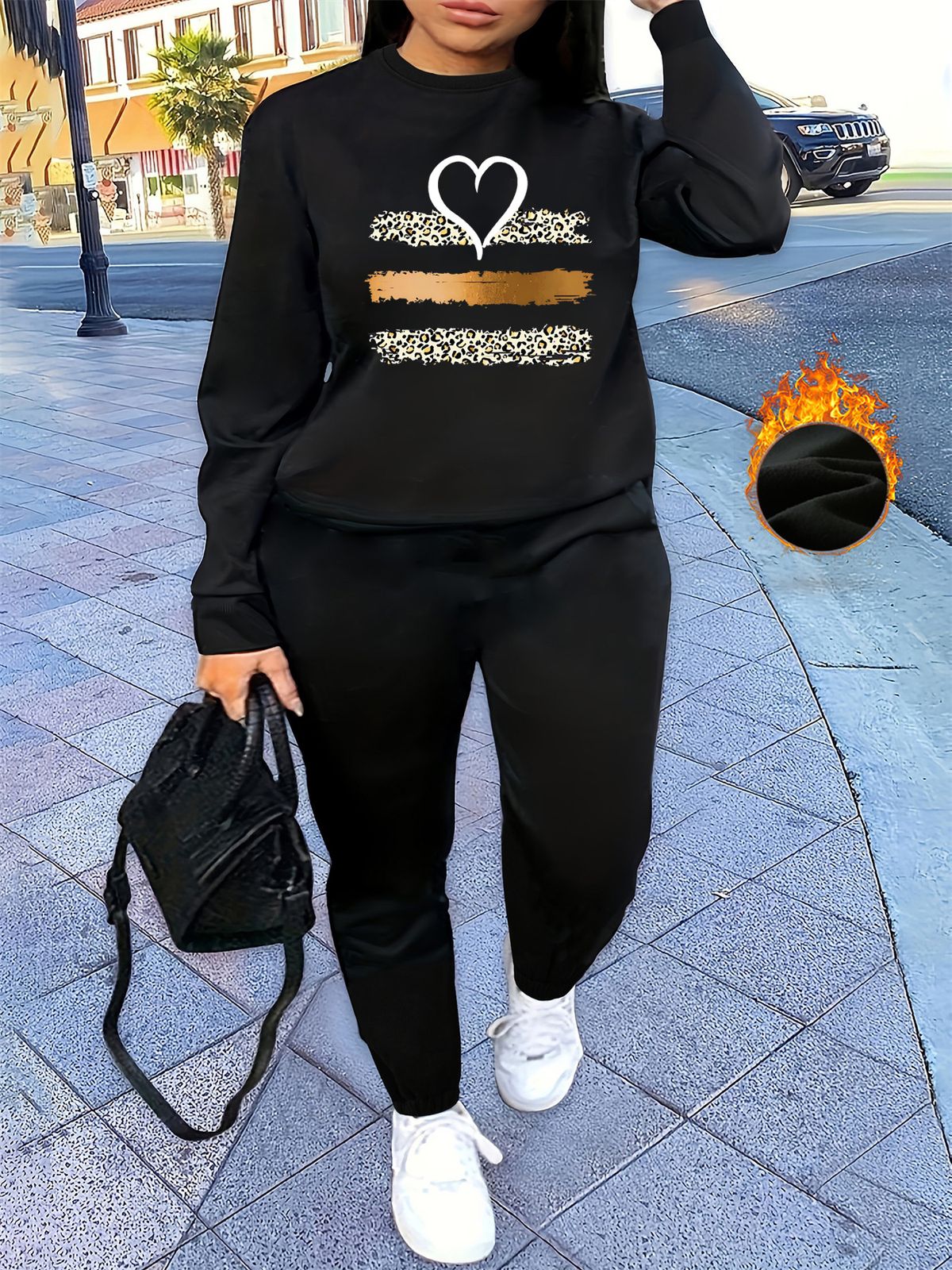 Women's Autumn And Winter Hip-hop Casual Street Leopard Print Heart-shaped Pattern Printed Round Neck Sports Shirt+sports Pants Set-534_ecoleips.com