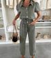 Women's Washed Denim Jumpsuit Lightweight Summer Romper Relaxed Fit Casual Wide Leg Pants V-Neck Short Sleeve Outfit_ecoleips.com