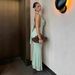 Women Sexy Fashion Hollowed Out Cowl Neck Slimming Backless Long Dress Elegant Solid Color Party Vacation Bodycon Dress For Ladies_ecoleips.com