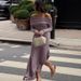 Trendy Elegant Off The Shoulder Long Sleeve Fitted Solid Color Irregular Cut Daily Party Midi Dress For Women New Arrival_ecoleips.com