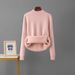 Women's Thickened Semi High Collar Woolen Fleece Lined Sweater Autumn Winter Fashion Top Cross Border Style_ecoleips.com