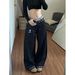 Retro Star Splicing Wide-leg Jeans Pants Women's Spring New High-waisted Loose Floor Pants_ecoleips.com