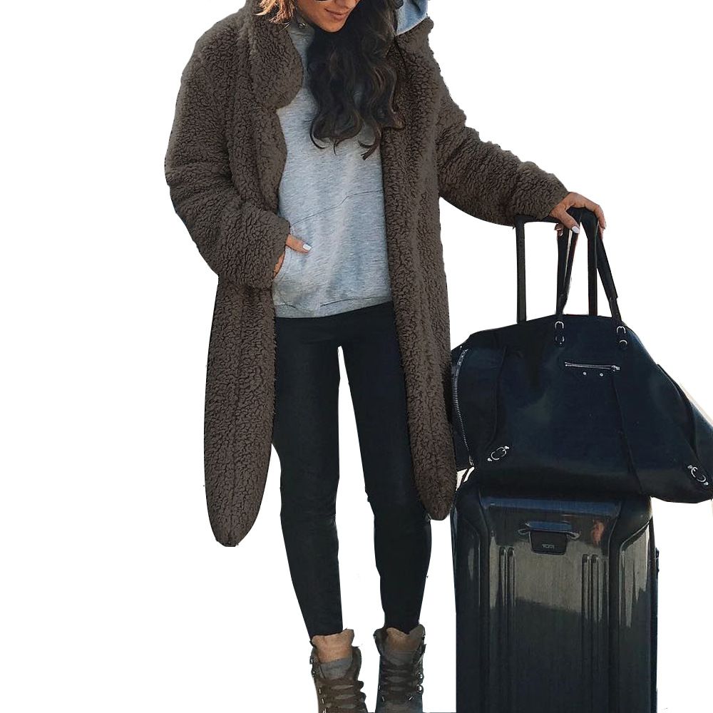 Double-Faced Fleece Coat – Oversized Longline Trench Coat For Women | Reversible Collar | Pure Color | S-3XL_ecoleips.com