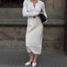 Women's Lace Patchwork Midi Skirt Solid Color Satin Trim European American Style Cross Border Summer New 2025_ecoleips.com