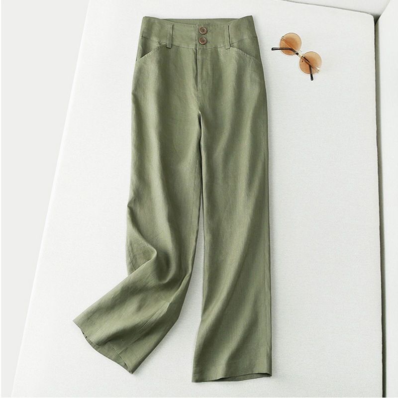 Moose Linen Straight Pants Women's New Semi-elastic High Waist Slim Casual Pants Cotton And Linen Wide Leg Pants_ecoleips.com