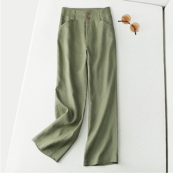 Moose Linen Straight Pants Women's New Semi-elastic High Waist Slim Casual Pants Cotton And Linen Wide Leg Pants_ecoleips.com