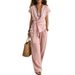 Women's Casual V Neck Pullover Set Short Sleeved Washed Cotton Multi Color New Clothing_ecoleips.com