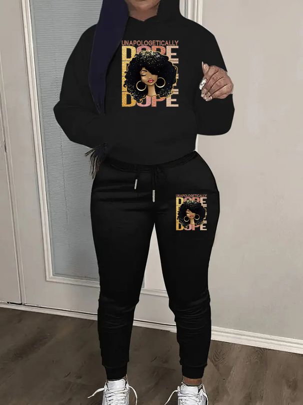 Women's Autumn And Winter Casual Fashion Pattern Printed Thick Fleece Warm Hooded Sweatshirt+sports Pants Set-754_ecoleips.com