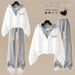 Women's Clothing Relaxed Patchwork Faux Two Piece Hoodie Set With Straight Leg Wide Leg Pants Casual Loose Fitting Clothing_ecoleips.com