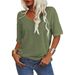 Women's T-Shirt V-Neck Short Sleeve Loose Shirt Casual Solid Color Basic Top_ecoleips.com