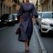 Women's Clothing Fashion Temperament Elegant Solid Color Waist Dress Casual Bat Sleeve Long Dress_ecoleips.com