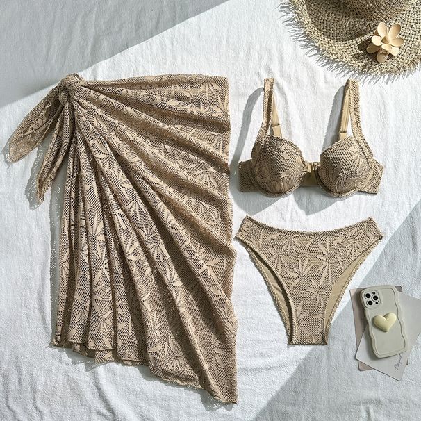 Women's Clothing American Style Three Piece Swimsuit Hollowed Out Lace Bikini Beachwear For Women Feel Confident & Stylish By The Water_ecoleips.com