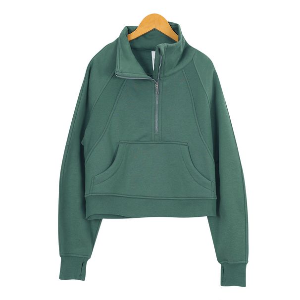 Scuba High Neck Half Zip Sports Fitness Yoga Suit For Women Loose Long Sleeve Fleece Lined In Stock_ecoleips.com