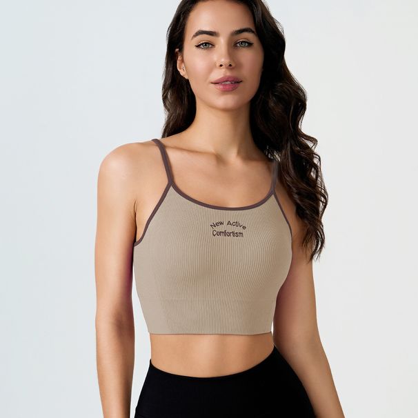 Women's Clothing Retro Sports Vest With Chest Pads, Thin Shoulder Straps, Beautiful Back Sling Bra, Fitness Training Outer Wear Underwear_ecoleips.com