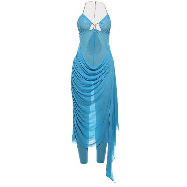 Women's Strapless Mesh Hollow out Dress Midriff Halter Neck Casual Vacation Bodycon European American Style Spring Summer_ecoleips.com