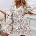 Women's Clothing New Printed V Neck Trumpet Sleeve Lace Tassel Bohemian Dress_ecoleips.com