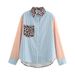 Women's Clothing Autumn New Fashion Print Leopard Stripes Contrast Color Stitching Interface Pocket Decoration Shirt Top_ecoleips.com