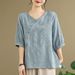 New Chinese Style Mom Cotton Linen Short-Sleeve T-Shirt, Women's Summer Half-Sleeve Mid-Sleeve Traditional Chinese Style_ecoleips.com