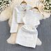Women's Autumn Winter Tweed Jacket Set Long Sleeve Waist Vest Hip Dress Two Piece Outfit Xiaoxiang Style Temperament_ecoleips.com