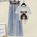 Women’s Clothing Jeans Suit Summer New Diamond Bow Short Sleeved T Shirt Women's High Waist Denim Wide Leg Pants Trend_ecoleips.com